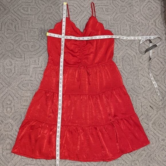 New MONTEAU Los Angeles red scallop dress size L @Z - Picture 3 of 12